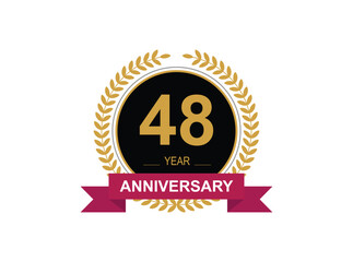 48th Anniversary Celebration. Anniversary logo design with golden color laurel wreath for birthday celebration event, invitation, greeting card, banner, poster, flyer, flyer.