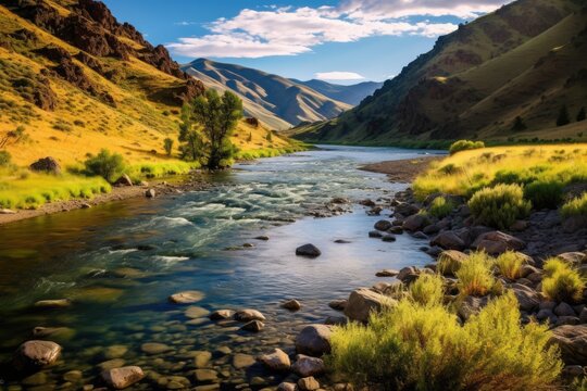 
Salmon River and Snake River, Idaho, Stunning Scenic Landscape Wallpaper, Generative AI
