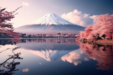 Mount Fuji Japanese Volcano in Japan, Stunning Scenic Landscape Wallpaper, Generative AI