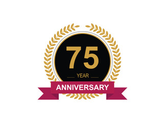 75th Anniversary Celebration. Anniversary logo design with golden color laurel wreath for birthday celebration event, invitation, greeting card, banner, poster, flyer, flyer.