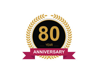 80th Anniversary Celebration. Anniversary logo design with golden color laurel wreath for birthday celebration event, invitation, greeting card, banner, poster, flyer, flyer.