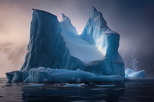 Floating Blue Iceberg in Antarctica caused by Global Warming and Climate Change, Stunning Scenic Landscape Wallpaper, Generative AI