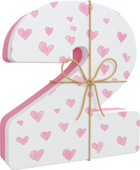 3D Render Alphabet Pink Gift Box Number 2 With String Bow 