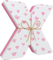 3D Render Alphabet Pink Gift Box Letter X With String Bow