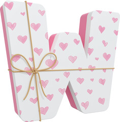 3D Render Alphabet Pink Gift Box Letter W With String Bow