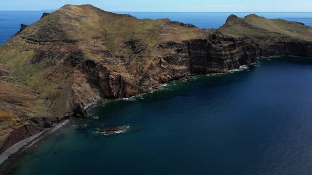 Ponta de Sao Lourenco - Stunning Peninsula With Rocky Terrain In Madeira, Portugal. aerial sideways