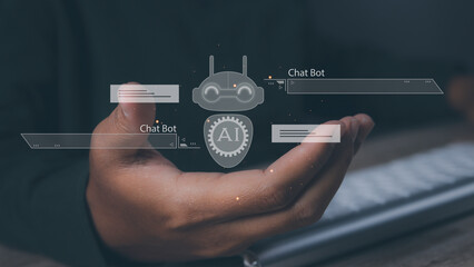 Businessman ChatBot with AI Artificial Intelligence. Digital robot application.