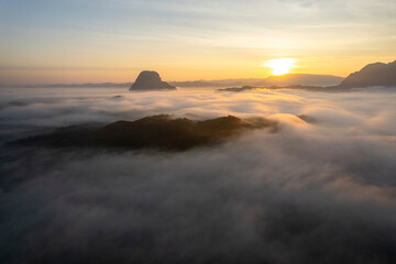 Top view Landscape of Morning Mist with Mountain Layer at Meuang Feuang