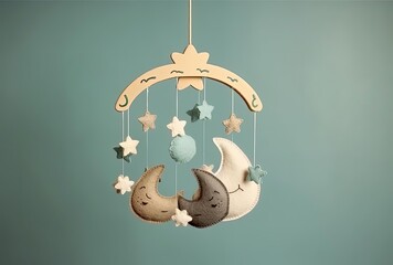 a moon mobile with clouds and stars hanging on the ceiling, generative ai