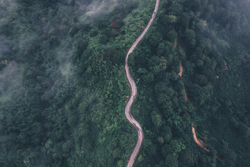 Top view Landscape of Morning Mist with Mountain Layer