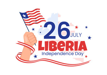 Happy Liberia Independence Day Vector Illustration with Waving flag in National Holiday on July 26 Flat Cartoon Hand Drawn Landing Page Templates