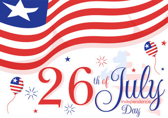 Happy Liberia Independence Day Vector Illustration with Waving flag in National Holiday on July 26 Flat Cartoon Hand Drawn Landing Page Templates