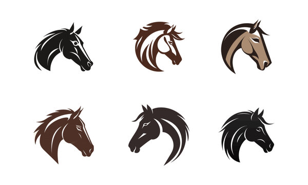 Horse head logo template vector icon illustration design. Collection of horse head icon