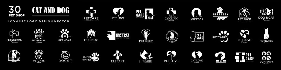 Dog Cat Pet Shop icon set Vector Logo design .This logo could be use as logo of pet shop, pet clinic