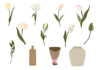 Crayon style painted tulip sticker collection