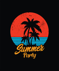 Summer Party Beach Vacation T-shirts, Retro Vintage Colour Palm Tree Vector Retirement Beach Theme Vector Design Template