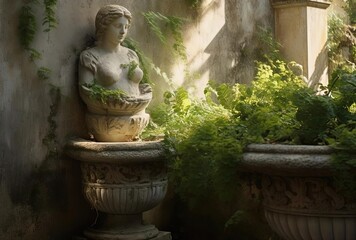 a person with some plants in a decorative pot, generative ai