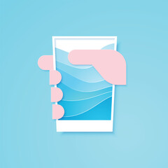 Hand raising a glass of milk, the concept of health care by drinking milk, art style paper cut, vector illustration and design.