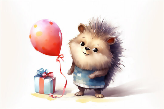 Adorable hedgehog. Watercolor illustration.  Post processed AI generated image.