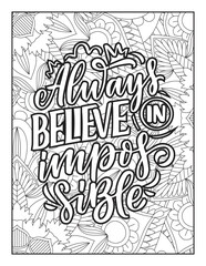 Affirmative quotes coloring page. Positive quotes. Good vibes. Coloring book for adults. Typography design. Hand drawn with inspiration word. Coloring for adult and kids. Quotes. Quotes Coloring.