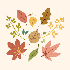 pattern with autumn and leaf elements. Collection of autumn, leaf, leaves, branch, foliage and more. Colorful surface pattern. Seamless pattern is fallish color.