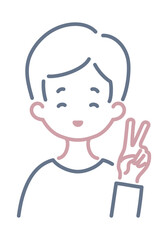 ピースサインをしている男性のシンプルなイラスト