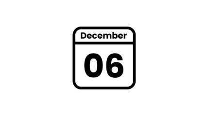 06 December calendar icon animation. Luma matte with transparent background 4K resolution