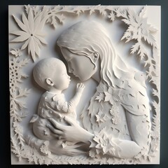 a clay model art of a mother holding her child in her arms with love and affection. concept for mother's day. Generative AI.