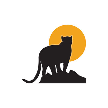 Black Tiger Logo Vector, featuring a black tiger and sun silhouette, suitable for any business.