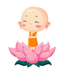 Cute Little Buddha standing on lotus flower. Vesak greeting card clipart.