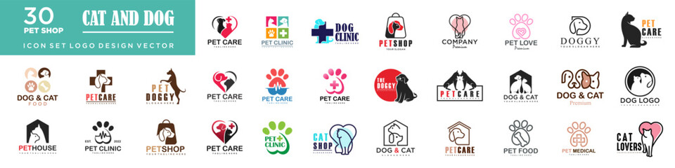 Dog Cat Pet Shop icon set Vector Logo design .This logo could be use as logo of pet shop, pet clinic