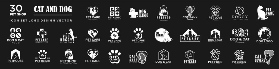 Dog Cat Pet Shop icon set Vector Logo design .This logo could be use as logo of pet shop, pet clinic