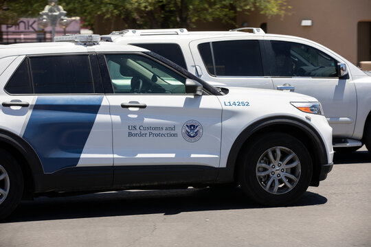 Nogales, Arizona, USA - May 29, 2022: A US Customs and Border Protection (CBP) vehicle drives near the border.