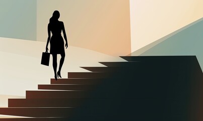 Futuristic abstract artwork of a business woman ascending stairs Creating using generative AI tools