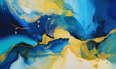 Indigo and navy blue alcohol ink blend with golden accents Creating using generative AI tools