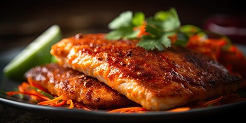 Spice up your dinner with this tilapia fillet recipe Creating using generative AI tools - obrazy, fototapety, plakaty