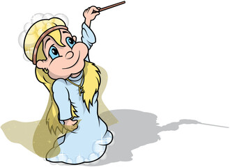 Obraz premium Blonde Blue-eyed Fairy in a Blue Dress with a Magic Wand in her Hand