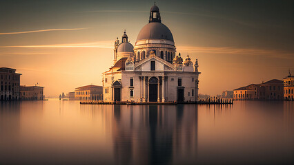 Santa Maria della Salute, Venice Italy. Generative Ai Art Illustration.