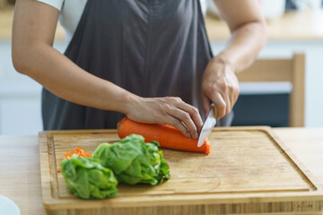 Prepare food  woman is preparing vegetable salad in the kitchen Healthy Food Healthy Cooking