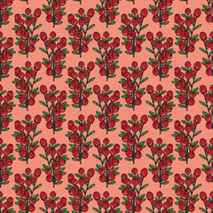 Vector Christmas holy berries half-drop repeat seamless pattern background. Vector illustration