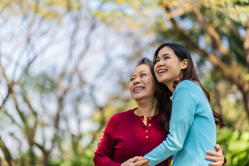 Family relationship Asian senior woman with happy daughter mother day concept