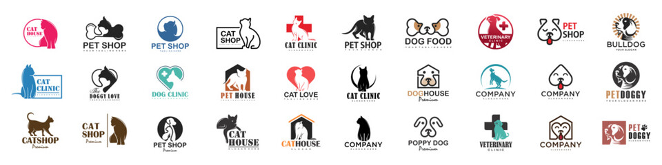 Dog Cat Pet Shop icon set Vector Logo design .This logo could be use as logo of pet shop, pet clinic