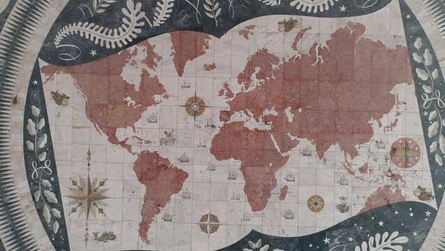 Top View of the Padrao Dos Descobrimentos Monument and World Map of the Discoveries