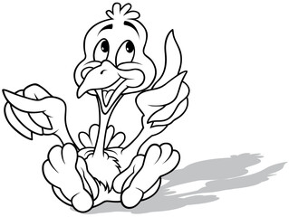 Drawing of an Ostrich Sitting on the Ground Showing Something with its Wings