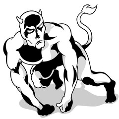 Drawing of a Muscular Devil on All Fours