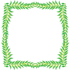 緑のヤシの葉の正方形のオーナメント｜フレーム、飾り罫イラスト