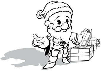 Drawing of Little Santa Claus with Gifts