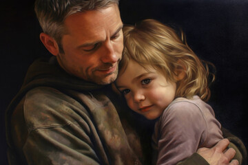 Dad hugging his little girl, she feeling father's love. Fathers day. Made with Generative AI