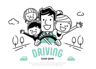 ベクターイラスト素材：ドライブする家族セット
