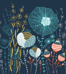 Fantasy Floral Garden Seamless Vector Pattern. Whether you're looking to add a pop of colour to your designs or create a playful and lively atmosphere, this pattern is sure to make a statement.